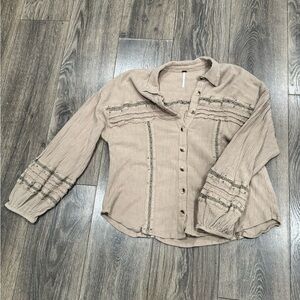 Free People Beige Button-Down Shirt